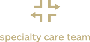 AccessCare logo of medical cross in gold with arrows coming off two ends